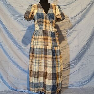 Plaid V-Neck Wrap Dress